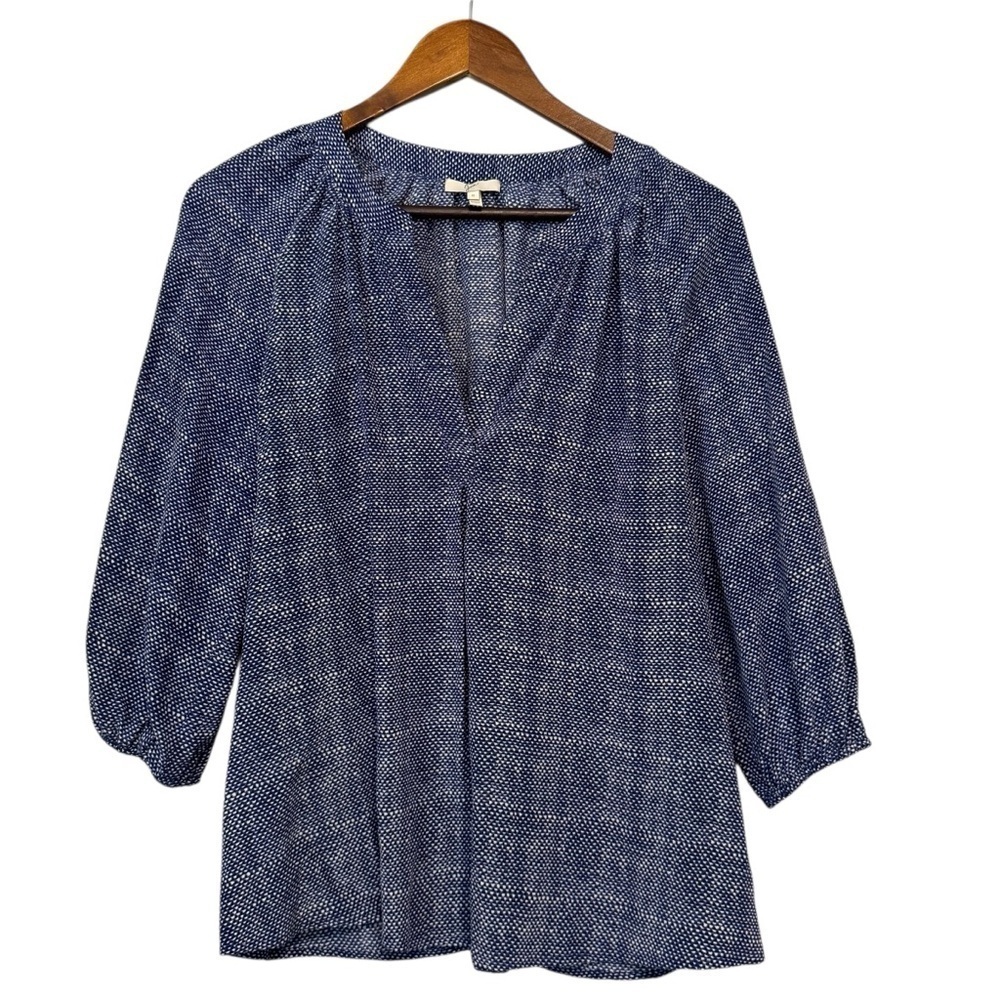 Joie Navy Patterned 3/4 Sleeve Blouse - Picture 2 of 8